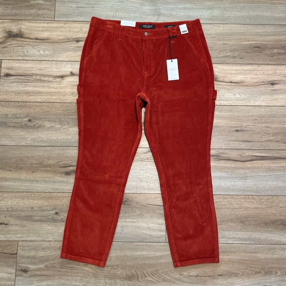Judy Blue Rust Corduroy Jeans SZ 32 High Waist Slim Fit Carpenter Pants NWT